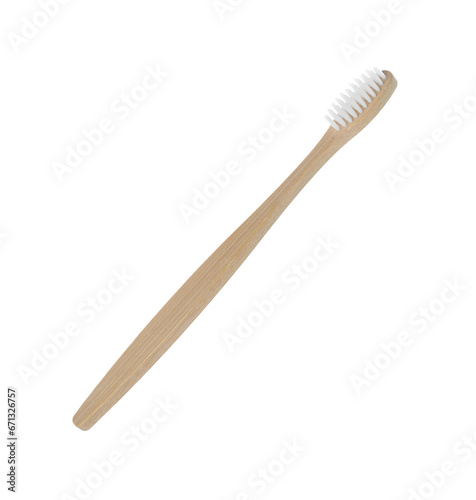 One bamboo toothbrush on white background. Eco friendly product