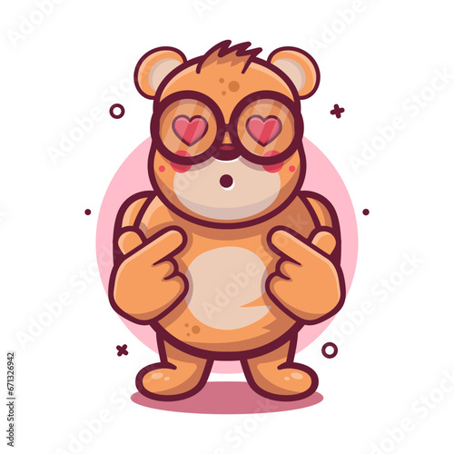 kawaii bear animal character mascot with love sign hand gesture isolated cartoon