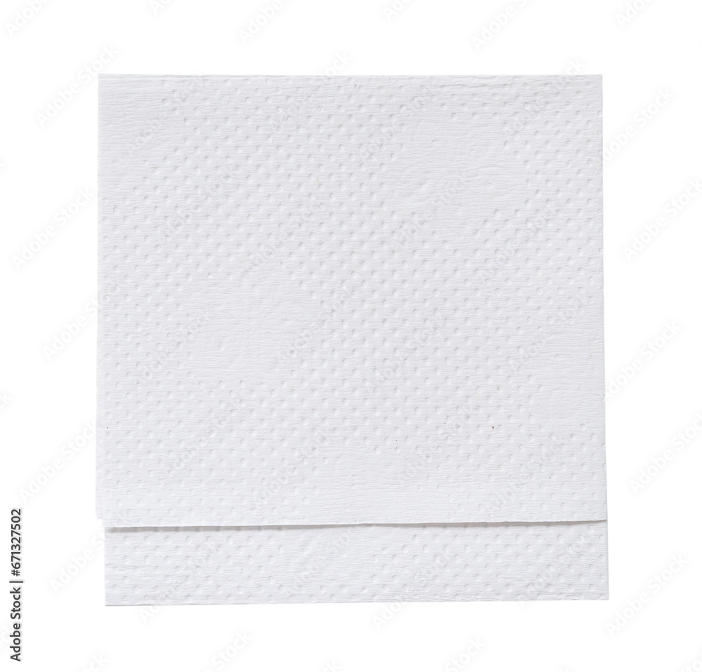Two folded pieces of white tissue paper or napkin in stack tidily prepared for use in toilet or restroom isolated on white background with clipping path Two folded pieces of white tissue paper or napkin in stack tidily prepared for use in toilet or restroom isolated on white background with clipping path