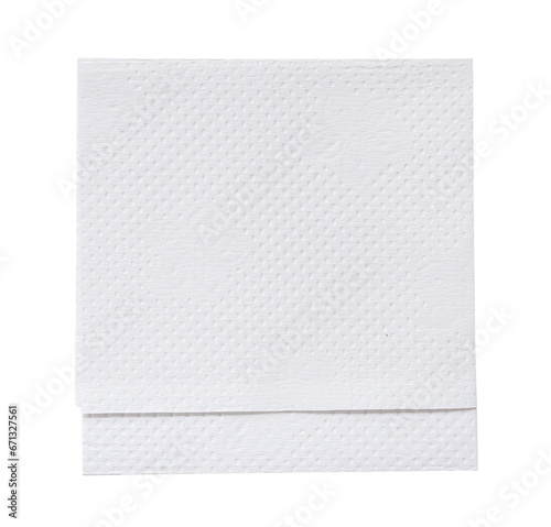 Two folded pieces of white tissue paper or napkin in stack tidily prepared for use in toilet or restroom isolated on white background with clipping path in png format