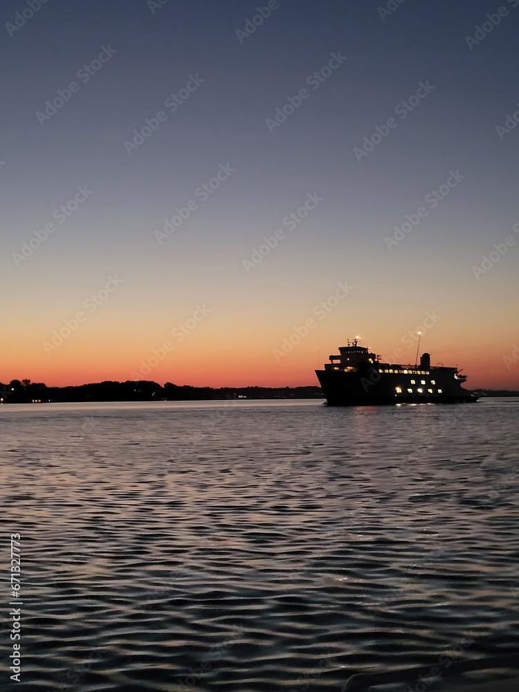 Ferry at Sunset Long Island Sound