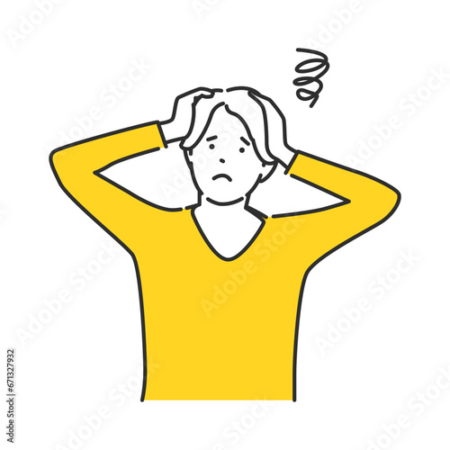 考え事をして悩む様子のカジュアルな男性のイメージイラスト