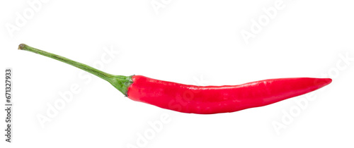 Front view of fresh red chili or pepper isolated on white background with clipping path in png file format. Hot spices