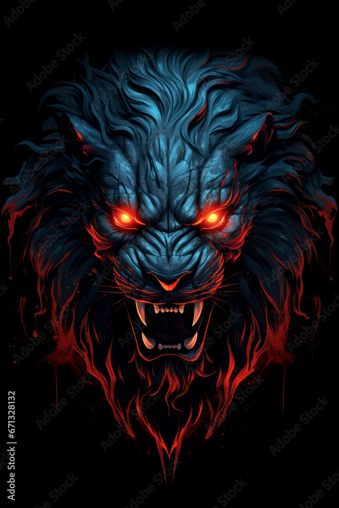 Design illustration a angry tiger face on the black background AI Generative