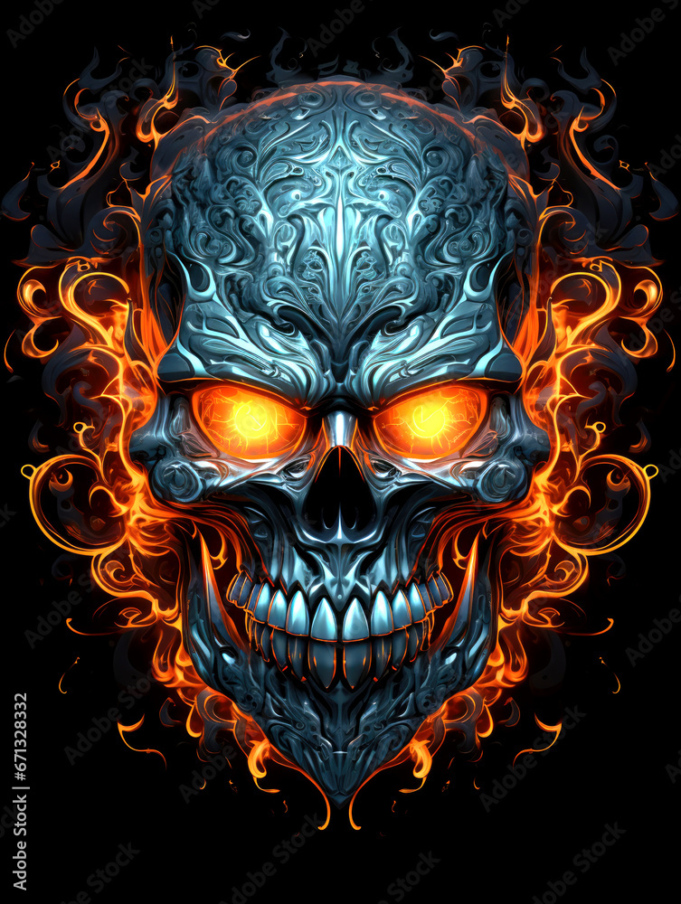 Creative design illustration a scary skull with element on the black background AI Generative