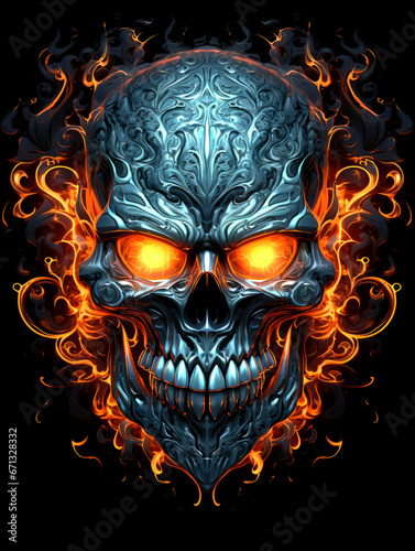 Creative design illustration a scary skull with element on the black background AI Generative