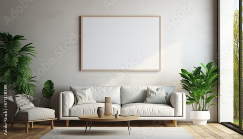 Exquisite 3D Interior Design for Living Room with an Empty Frame