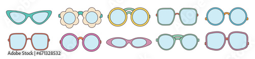 Set of glasses. Vintage doodle sunglasses.