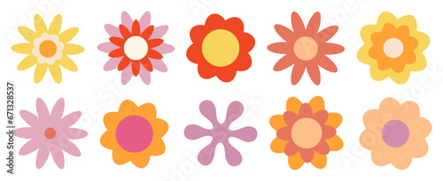 Groovy flowers set. Simple floral collection.