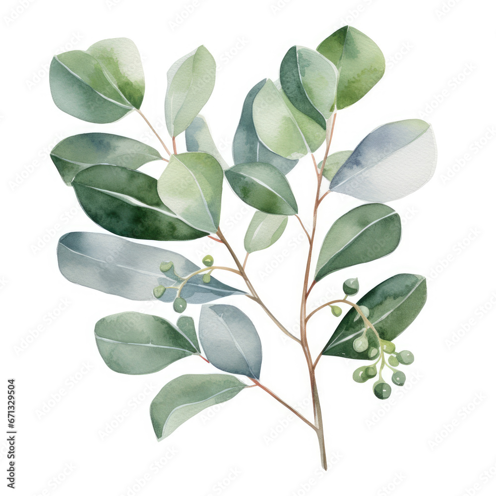 watercolor eucalyptus, clipart, white background watercolor eucalyptus, clipart, white background