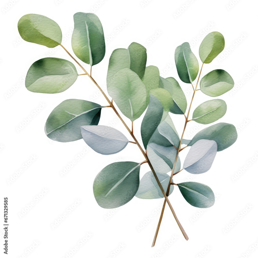 Fototapeta premium watercolor eucalyptus, clipart, white background