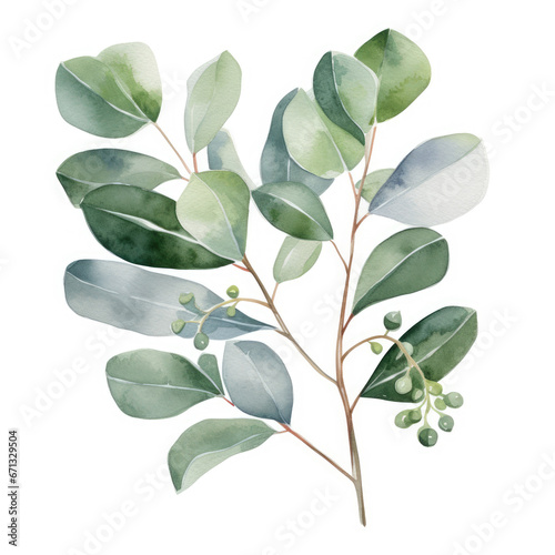 watercolor eucalyptus  clipart  white background