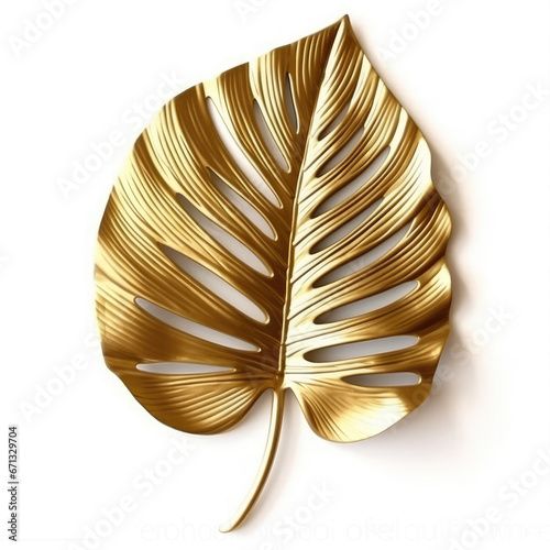 Luxury golden art of tropical leaf, isolated, white background