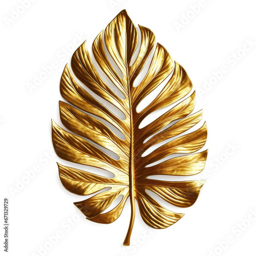 Luxury golden art of tropical leaf, isolated, white background