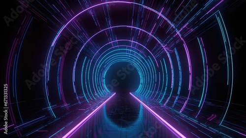 3d rendering. Futuristic glowing tunnel with neon lights