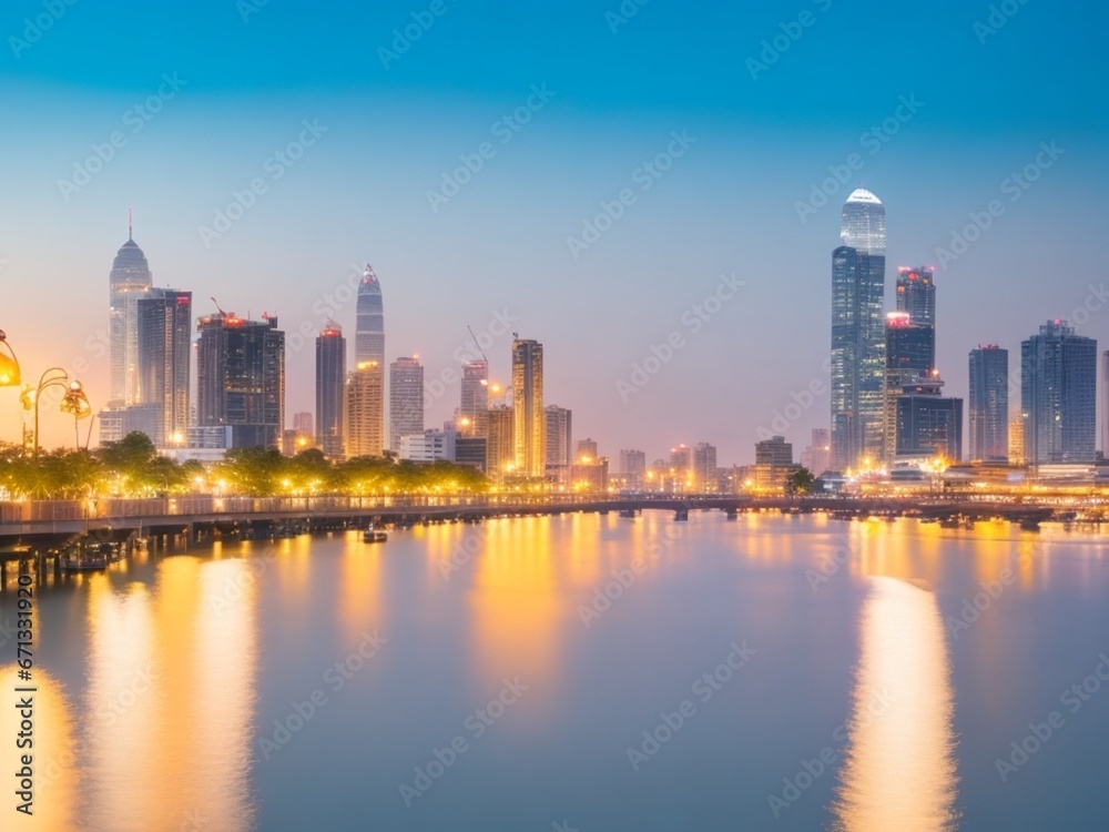 Fototapeta premium Bangkok cityscape river view at twilight time