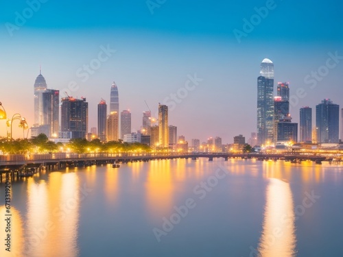 Bangkok cityscape river view at twilight time