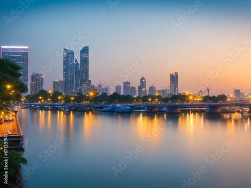 Bangkok cityscape river view at twilight time