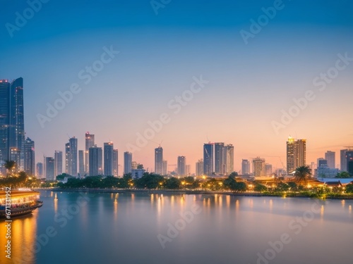 Bangkok cityscape river view at twilight time © Kawin