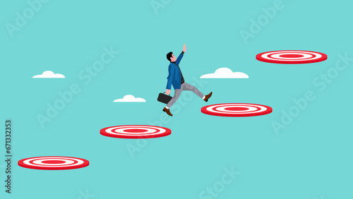 achieve targets in your career to achieve success with the concept of an businessmen who exceeds targets in his life, progress towards success or career success, journey to achievement