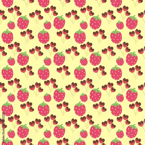 seamless pattern with strawberry on a yellow background