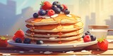 Illustration of a tasty pancake breakfast. 