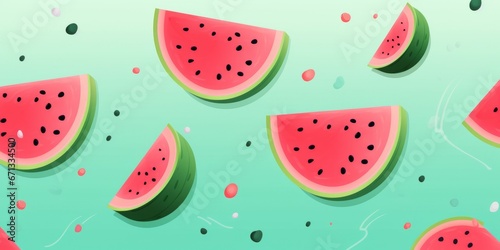 Abstract illustration of watermelons on a green background. 