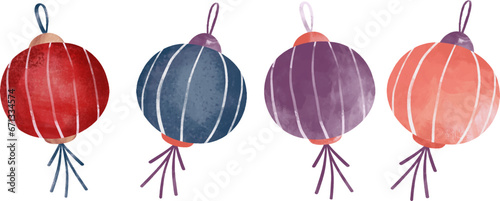 Chinese lantern watercolor vector Illustration