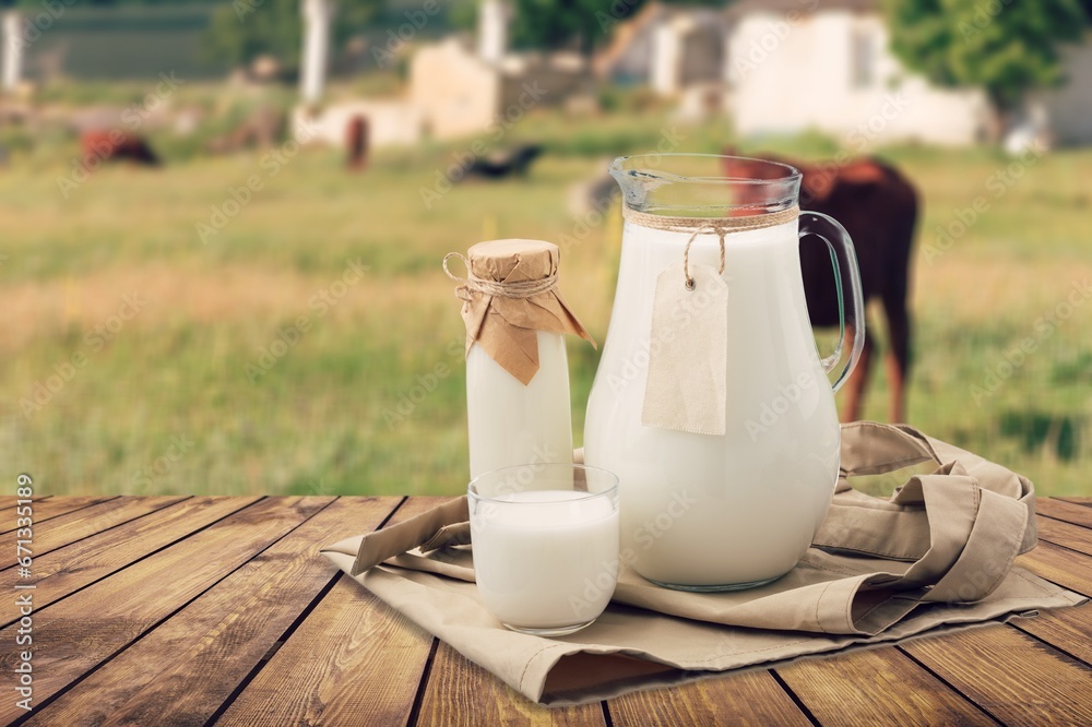Fresh eco Dairy products on nature background Fresh eco Dairy products on nature background