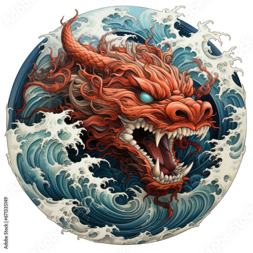 Full color digital stamp of a slithering sea dragon AI Generative