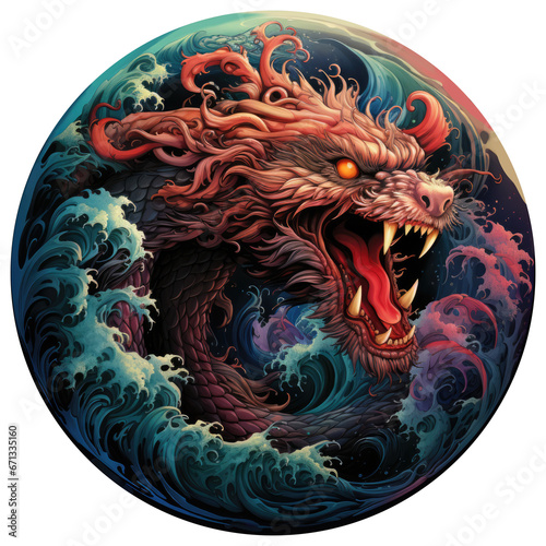 Full color digital stamp of a slithering sea dragon AI Generative