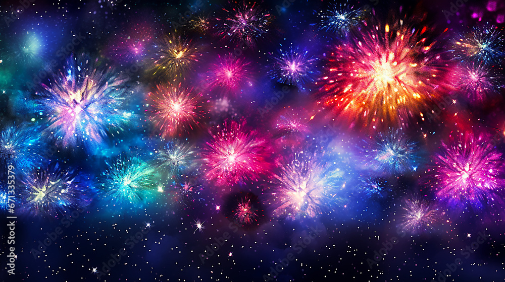 Fototapeta premium Beautiful night sky with colorful fireworks