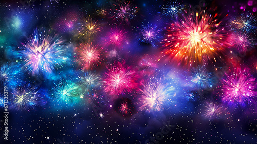 Beautiful night sky with colorful fireworks