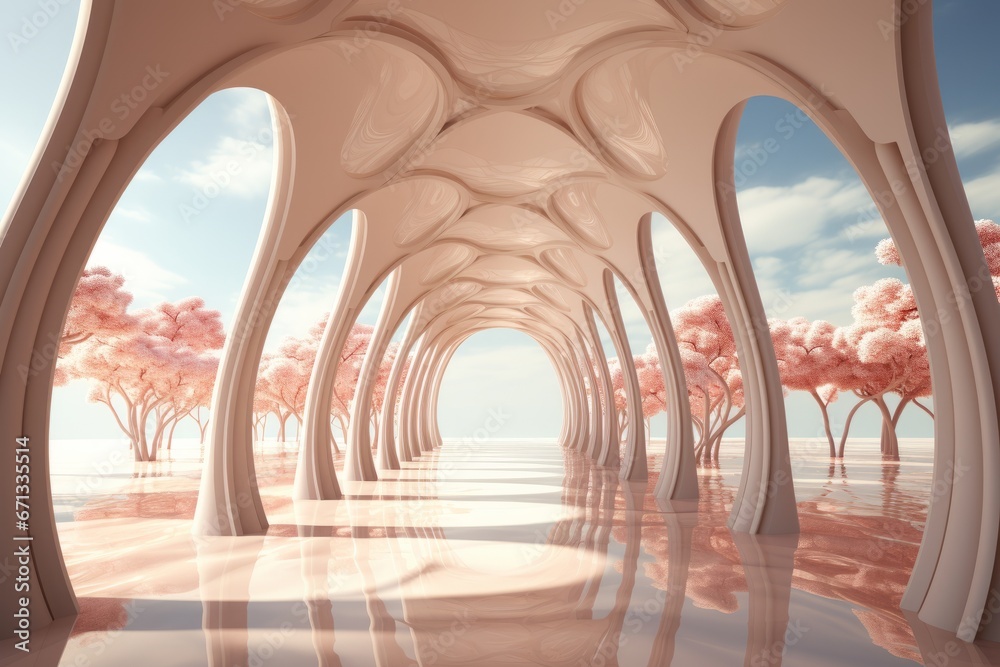 White tunnel with a transparent ceiling, allowing natural light to filter in, Generative AI