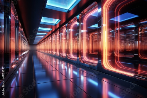 Futuristic light corridor with neon accents  creating a sleek and modern atmosphere  Generative AI