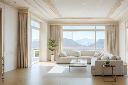 Interior of a bright and spacious room in luxury house. Modern living room