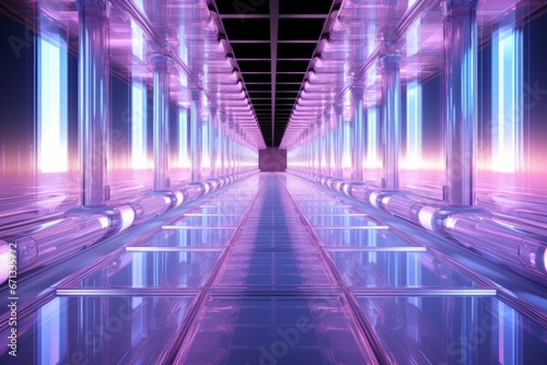 High-tech light corridor with a transparent floor  offering a unique and futuristic perspective  Generative AI 