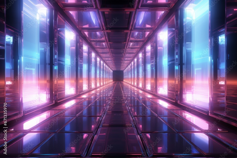Minimalist light corridor with floating holographic elements, adding a touch of sci-fi, Generative A