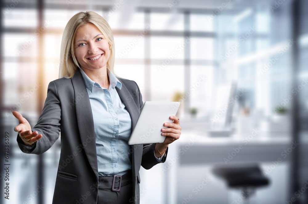 Mature smart businesswoman standing in office, AI generated image Mature smart businesswoman standing in office, AI generated image
