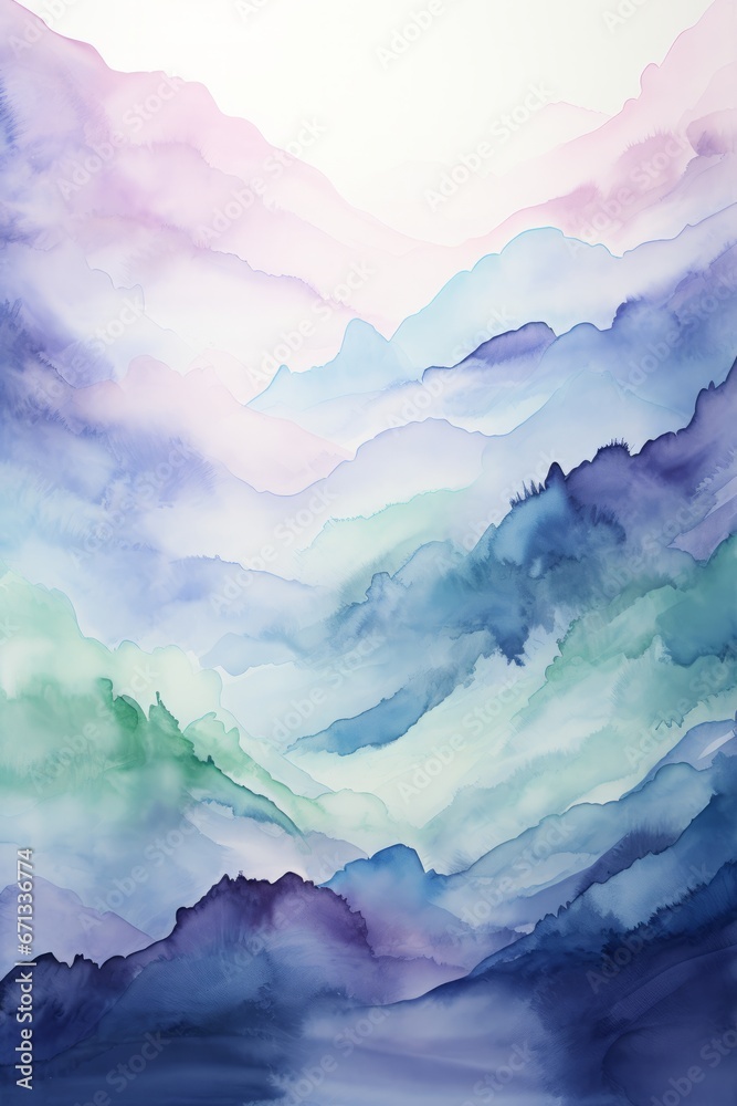 Mountain Range Painting with Sky in Background in Shades of Purple and Green. A painting of a mountain range with a sky in the background Mountain Range Painting with Sky in Background in Shades of Purple and Green. A painting of a mountain range with a sky in the background