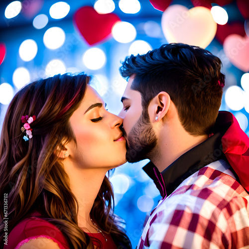 Teen couple kissing