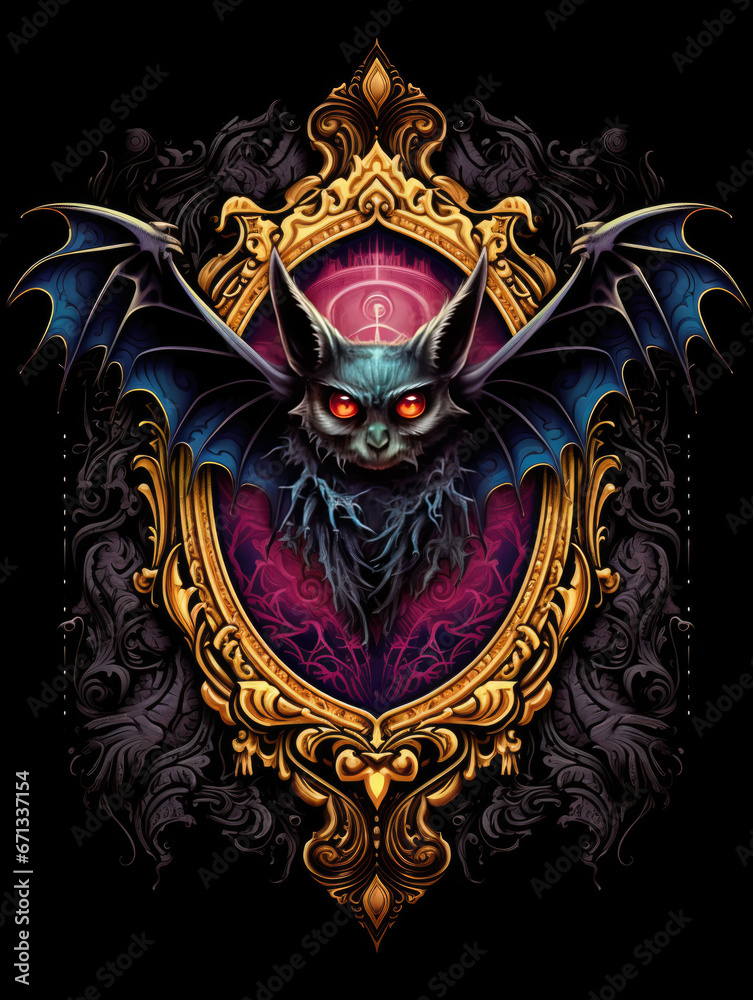 illustration design of a bat with ornament on the black background AI Generative illustration design of a bat with ornament on the black background AI Generative