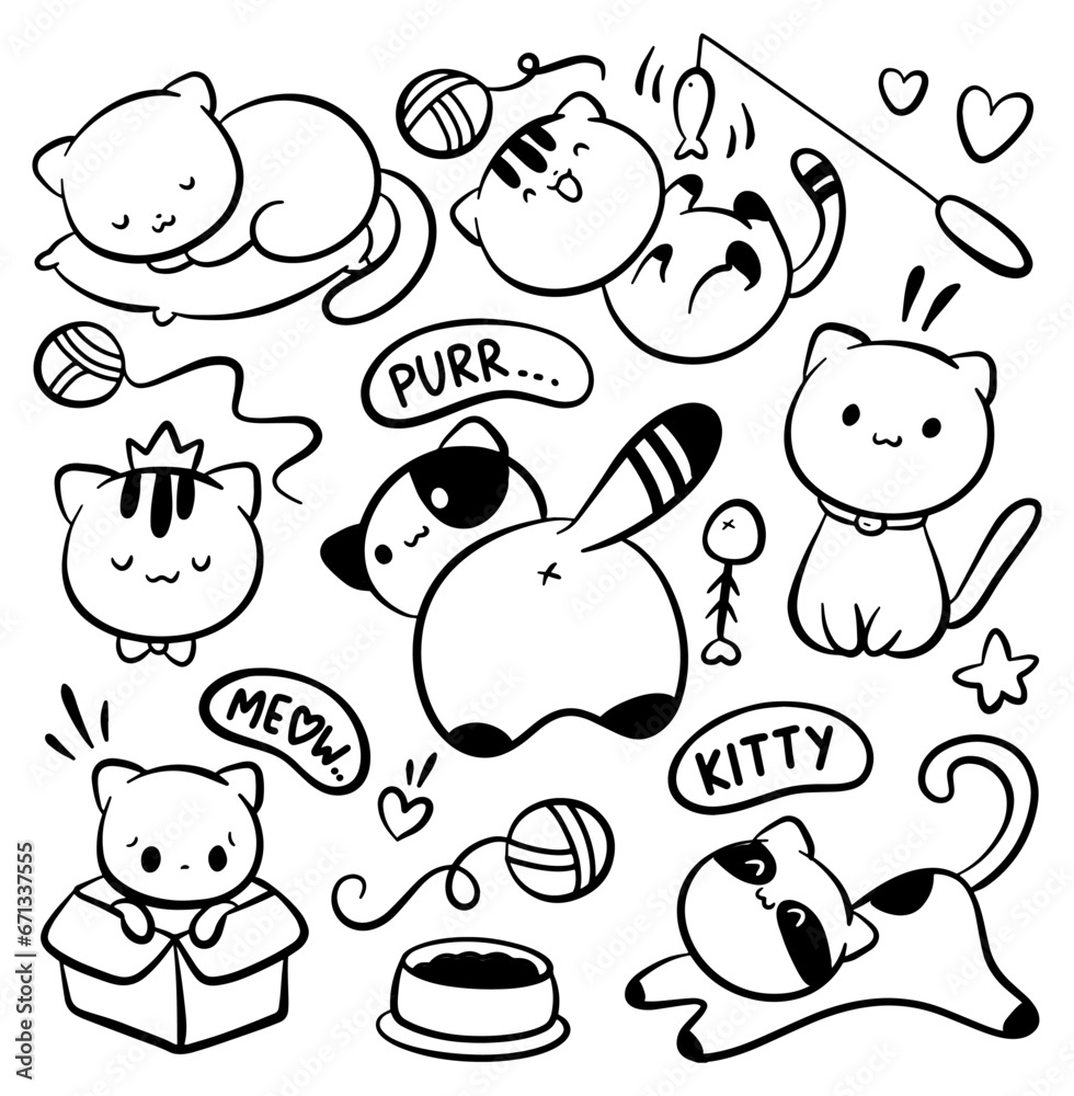 hand drawn cartoon cat doodle line art