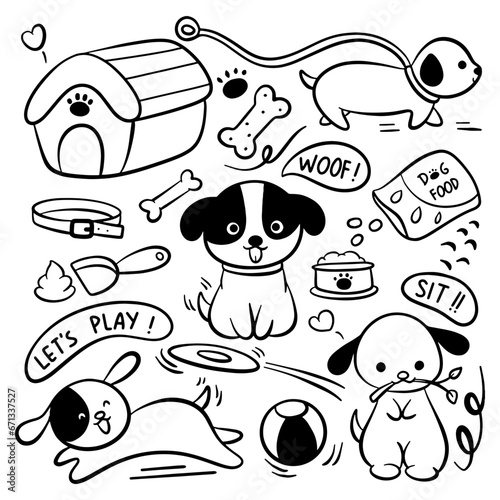 hand drawn cartoon dog doodle line art