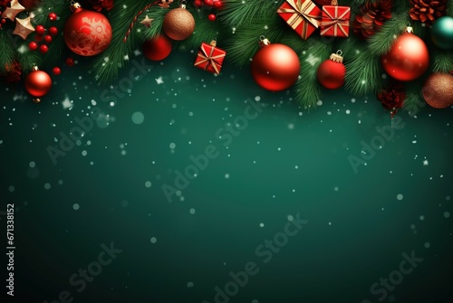 Christmas banner background decoration with gift box, ball and Christmas tree with copy area