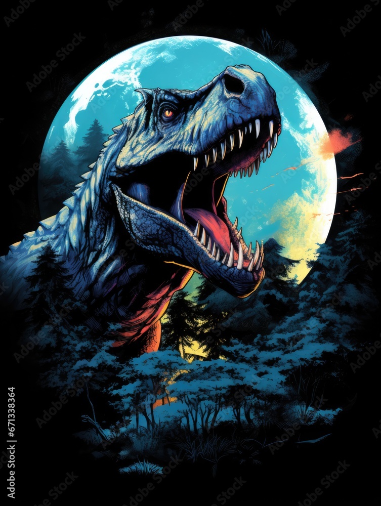 illustration scary Tyrannosaurus Rex on the black background AI Generative
