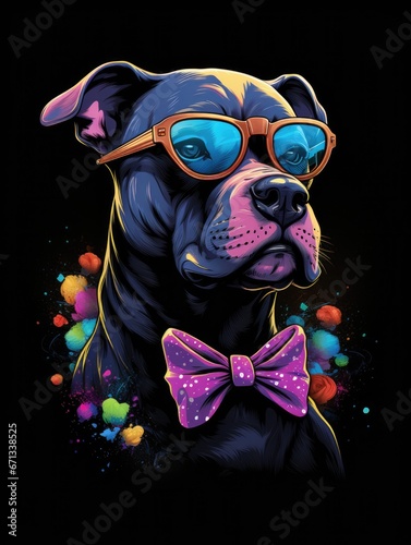 illustration design of a dog donning glasses on the black background AI Generative © Tebha Workspace