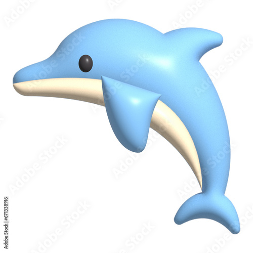 Dolphin 3d realistic illustration, blue animal on blue isolated background