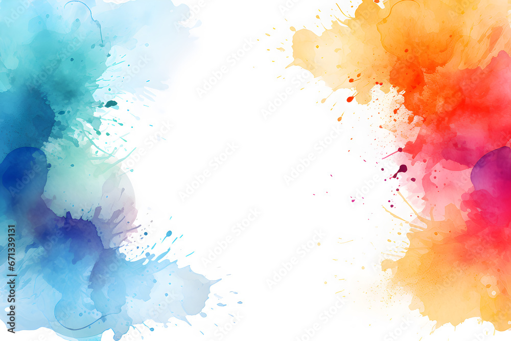 Colorful watercolor splash in white background border design with copy space