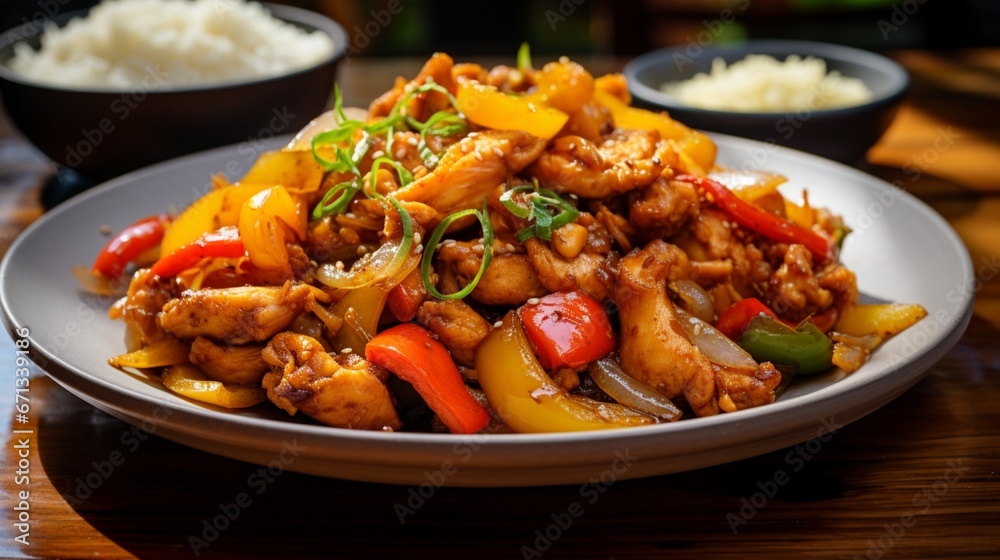 chicken and rice on white background generated by AI chicken and rice on white background generated by AI